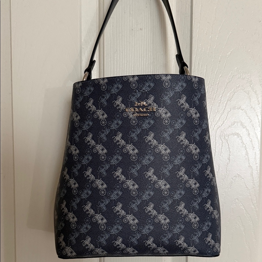 Coach Dark Blue Patterned Shoulder Bag with matching wallet